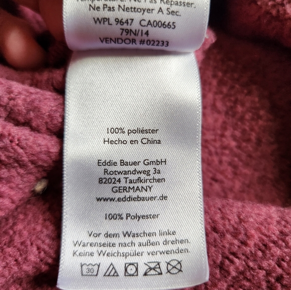 EDDIE BAUER Size Medium zip up fleece. Color is between cranberry & plum. - Picture 5 of 6